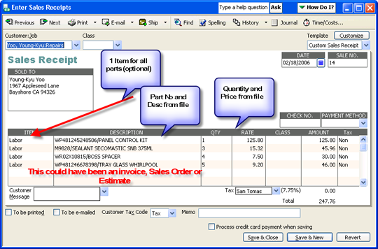 AaaTeX - QuickBooks Order Import from List