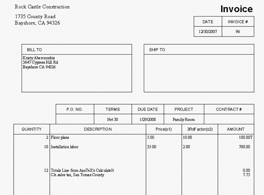QuickBooks Invoice QuickBooks Invoice